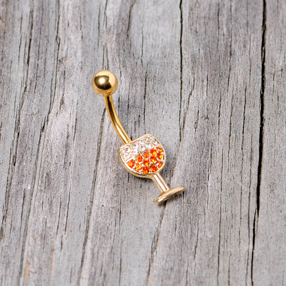 Clear Orange Gem Gold Tone Holiday Wine Belly Ring