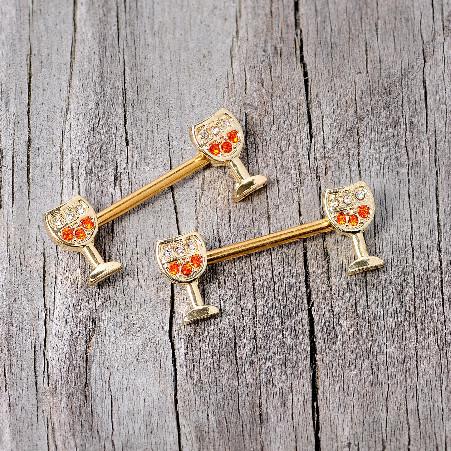 14G 9/16 Orange Gem Gold Tone Holiday Wine Nipple Ring Set