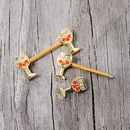 14G 9/16 Orange Gem Gold Tone Holiday Wine Nipple Ring Set