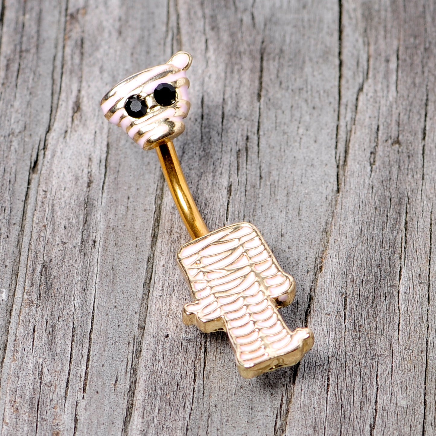 Black Gem Gold Tone Mummy Halloween Double Mount Belly Ring