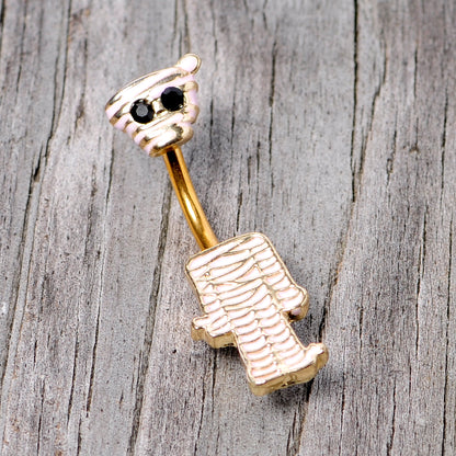 Black Gem Gold Tone Mummy Halloween Double Mount Belly Ring