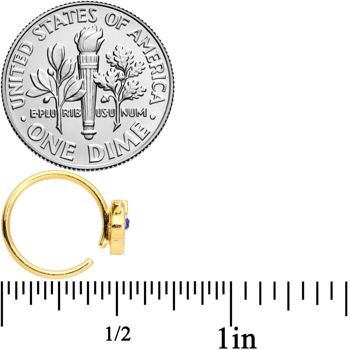 18G 3/8 Blue CZ Gem Gold Tone Sweet Kitty Cat Nose Hoop