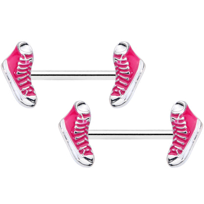 14G 9/16 Pink High Top Sneaker Barbell Nipple Ring Set