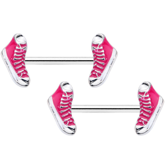 14G 9/16 Pink High Top Sneaker Barbell Nipple Ring Set