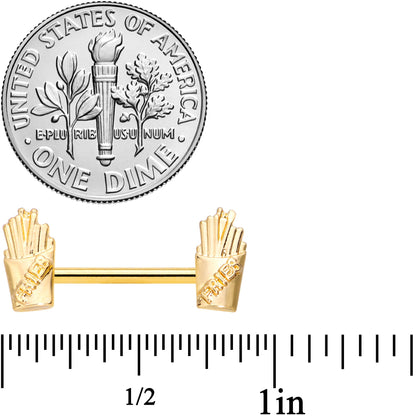 14G 9/16 Gold Tone Fast Food Fries Barbell Nipple Ring Set