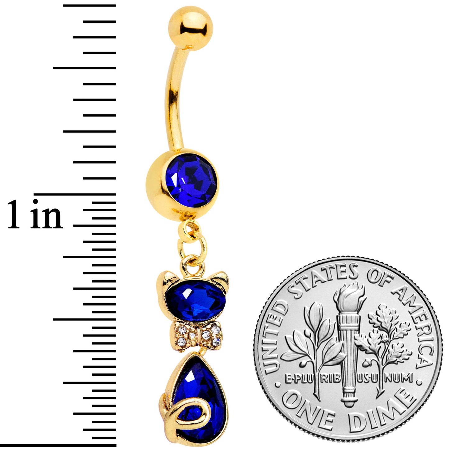 Clear Blue Gem Gold Tone Classy Cat Dangle Belly Ring