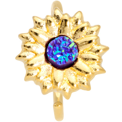 18G 3/8 Gold Tone Blue Center Sunflower Nose Hoop
