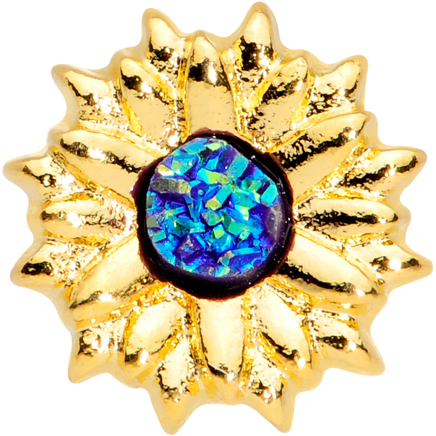 20G 7mm Gold Tone Blue Center Sunflower Nose Screw