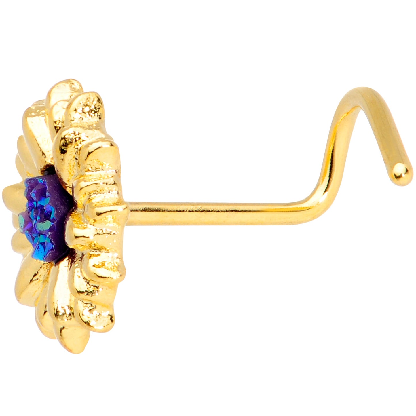 20G 7mm Gold Tone Blue Center Sunflower Nose Screw