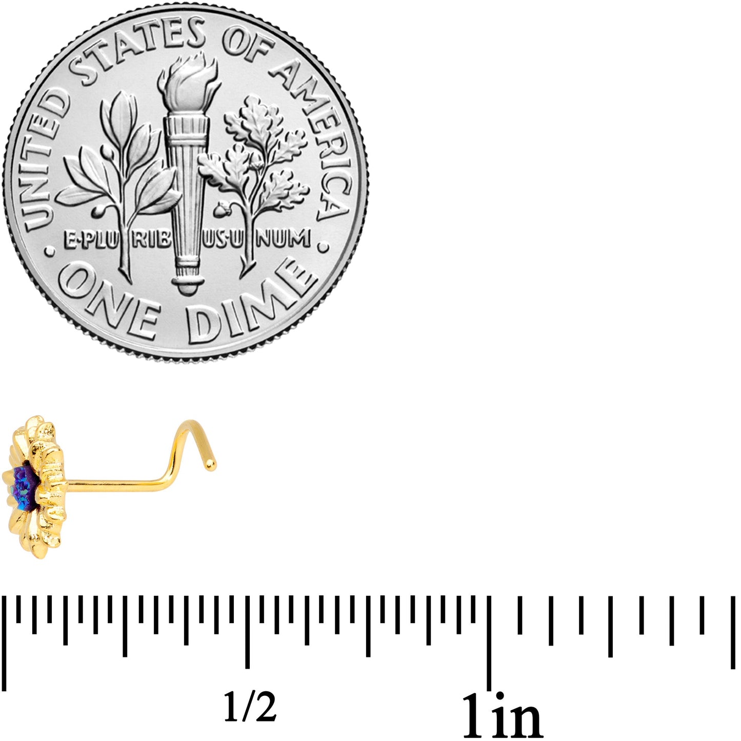 20G 7mm Gold Tone Blue Center Sunflower Nose Screw