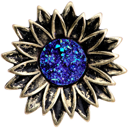 Blue Faux Druzy Sunburst Flower Double Flare Plug Set 2G to 1"