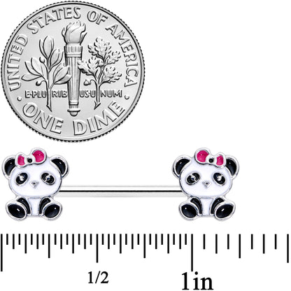 14G 9/16 Black White Precious Panda Barbell Nipple Ring Set