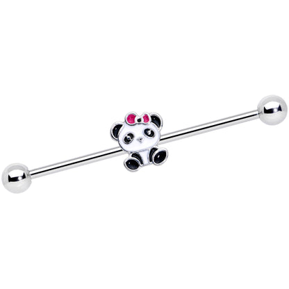 14G Black White Precious Panda Industrial Barbell 38mm