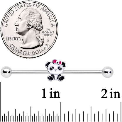 14G Black White Precious Panda Industrial Barbell 38mm