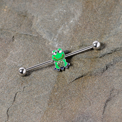 14G Green Gem Green Goofy Frog Industrial Barbell 38mm