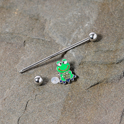 14G Green Gem Green Goofy Frog Industrial Barbell 38mm