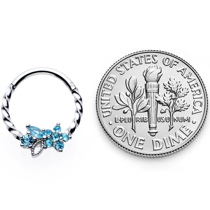 16G 3/8 Aqua Gem Star Twisted Hinged Segment Ring