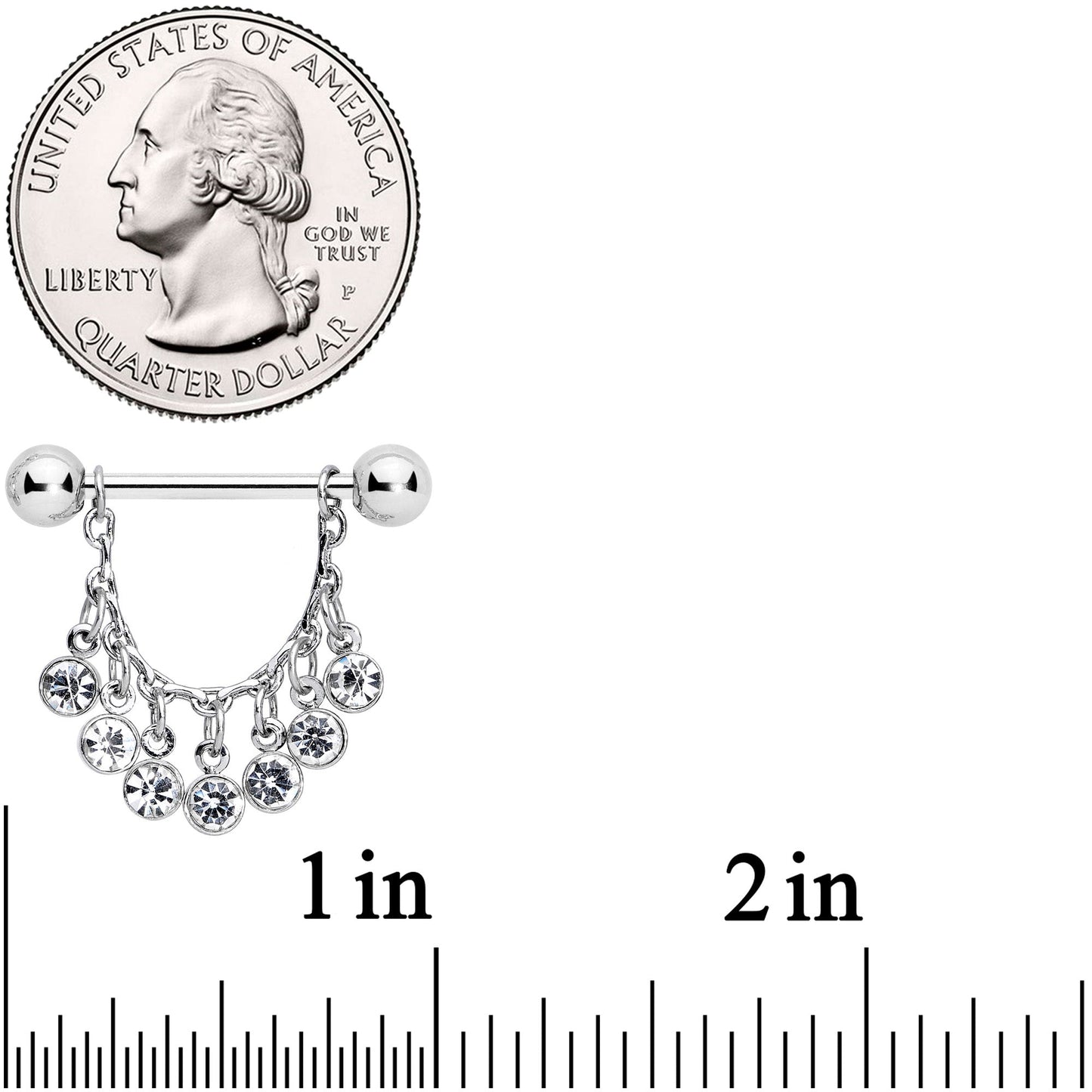 14G 5/8 Clear Gem Fringe Dangle Barbell Nipple Ring Set