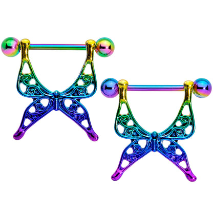 14G 9/16 Rainbow Swirly Butterfly Nipple Shield Set