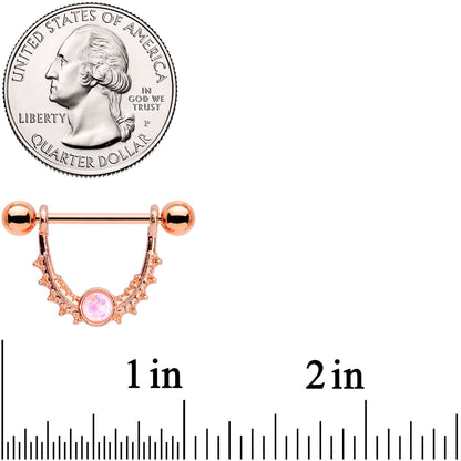 14G 9/16 White Faux Opal Rose Gold Tone Dangle Nipple Ring Set