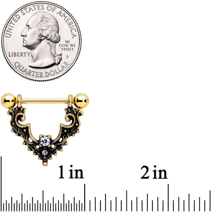 14G 9/16 Clear Gem Gold Tone Baroque Bat Nipple Shield Set