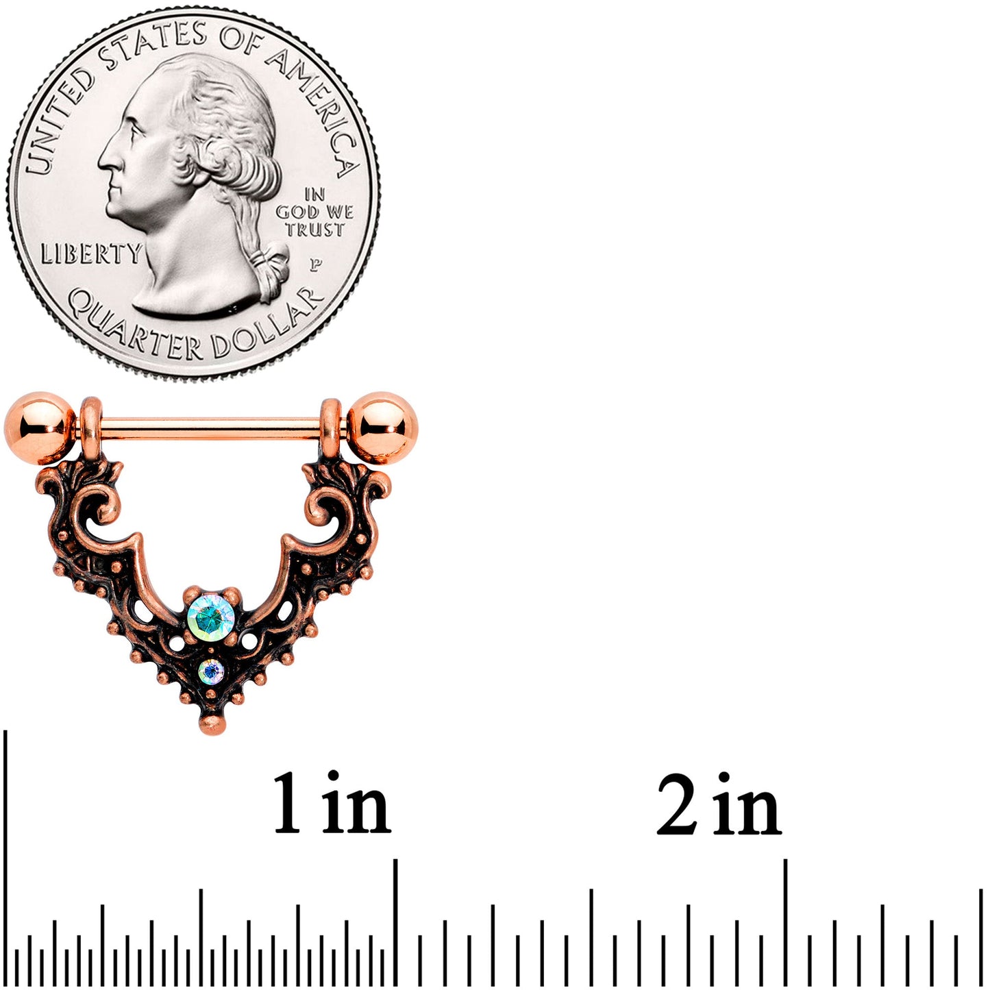 14G 9/16 Aurora Gem Rose Gold Tone Baroque Bat Nipple Shield Set