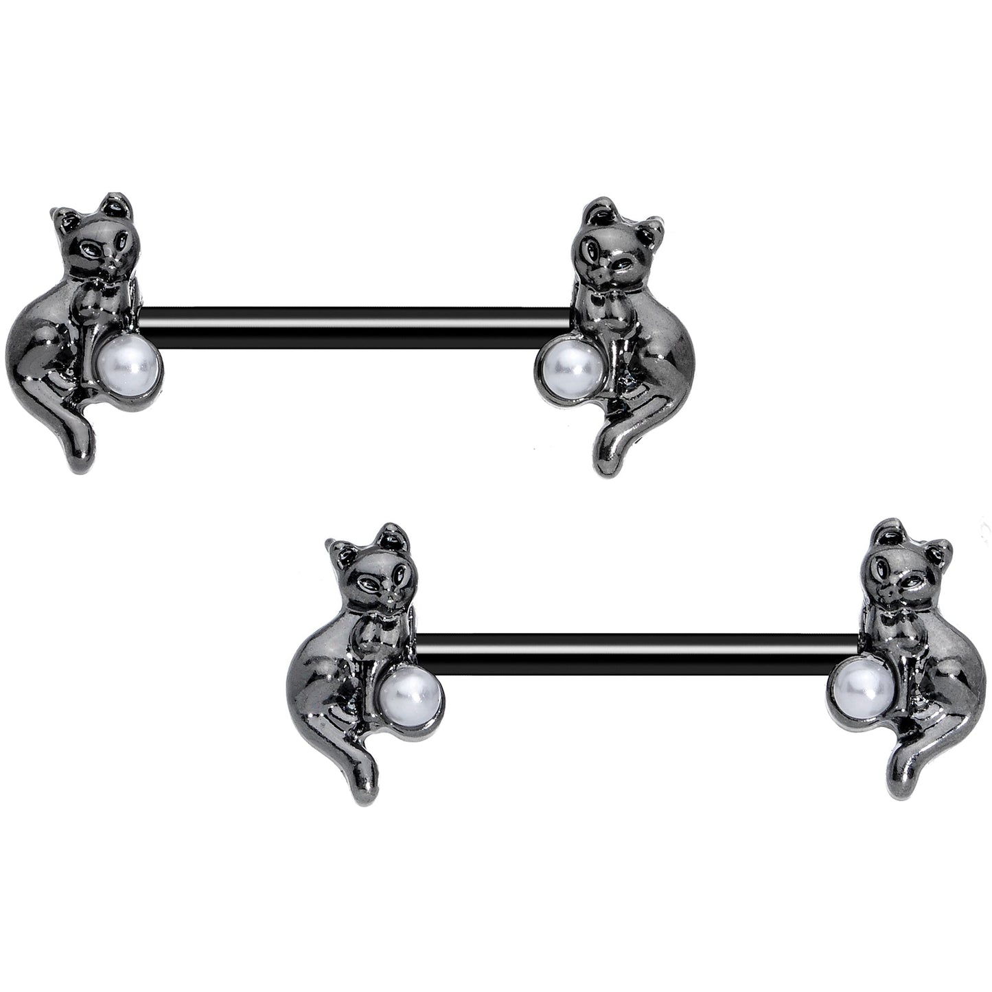 14G 5/8 Ball Black Cat Halloween Barbell Nipple Ring Set