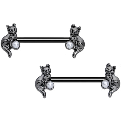 14G 5/8 Ball Black Cat Halloween Barbell Nipple Ring Set