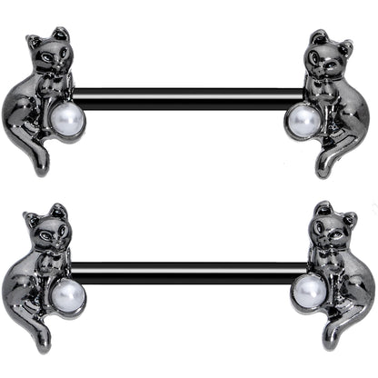14G 5/8 Ball Black Cat Halloween Barbell Nipple Ring Set