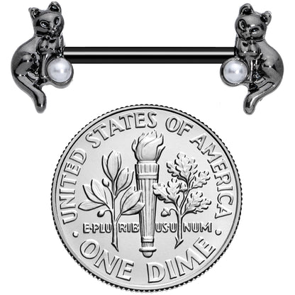 14G 5/8 Ball Black Cat Halloween Barbell Nipple Ring Set