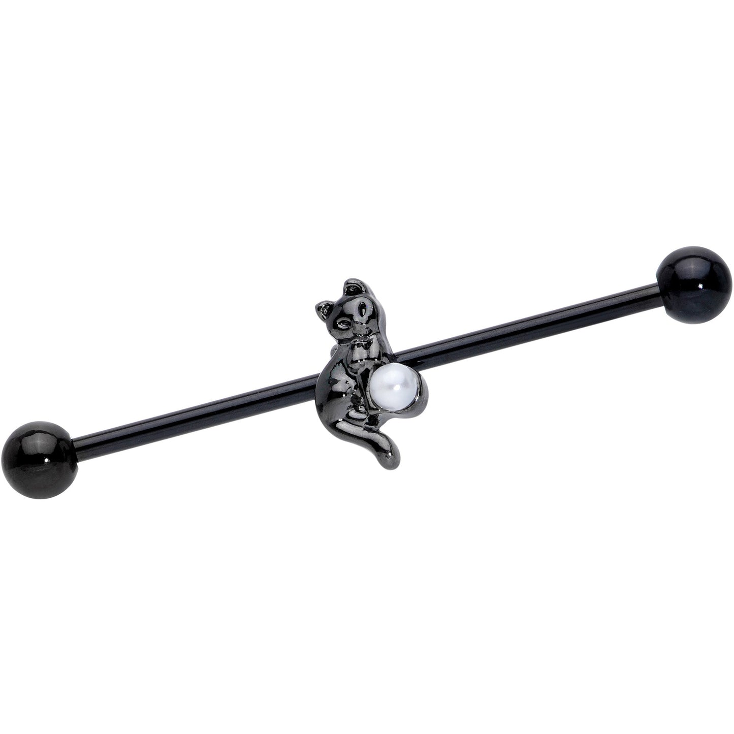 14G Black White Gem Black Cat Halloween Industrial Barbell 38mm
