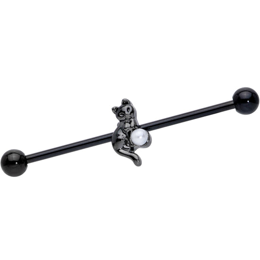 14G Black White Gem Black Cat Halloween Industrial Barbell 38mm