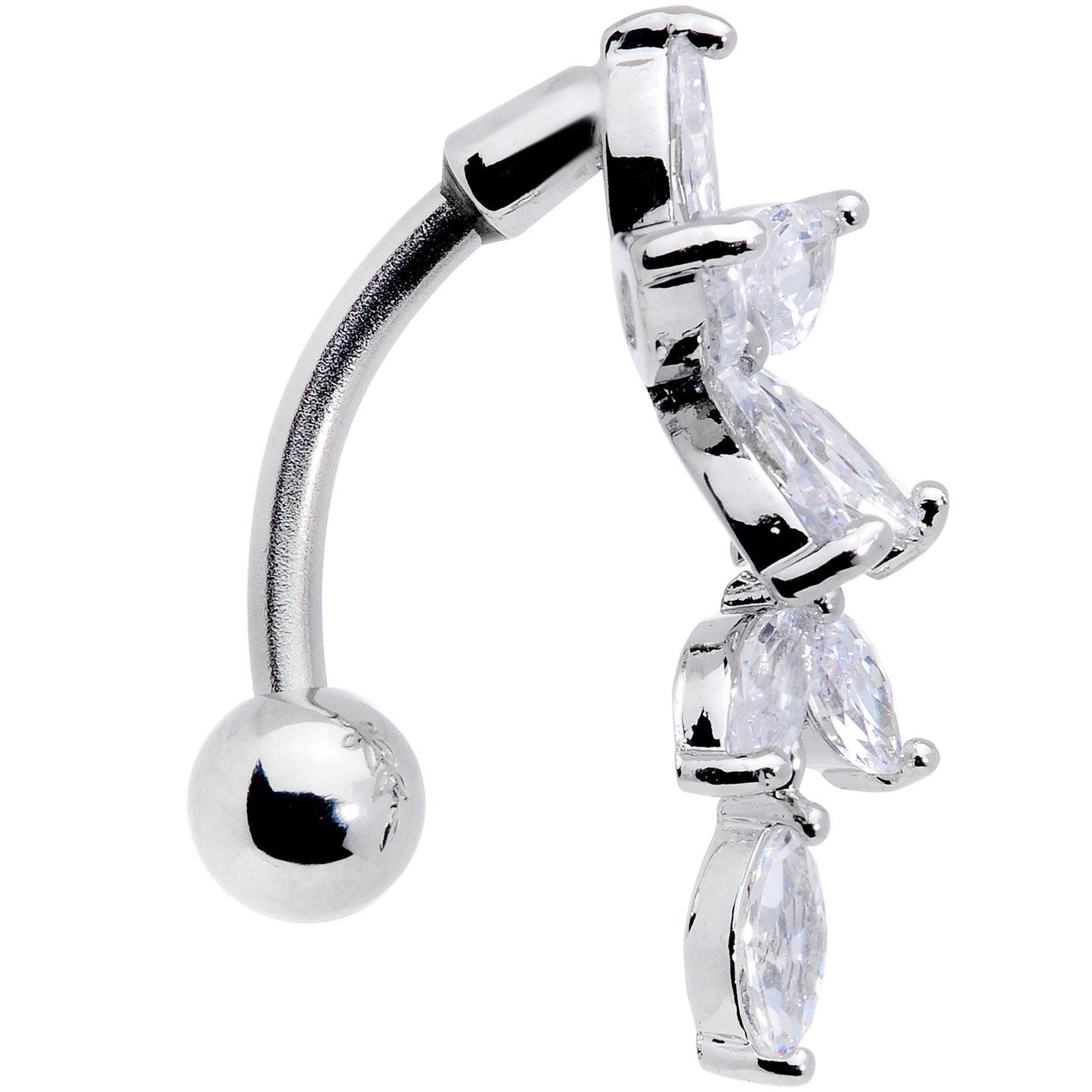 Clear CZ Gem Fashion Flower Dangle Top Mount Belly Ring