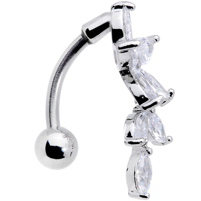 Clear CZ Gem Fashion Flower Dangle Top Mount Belly Ring