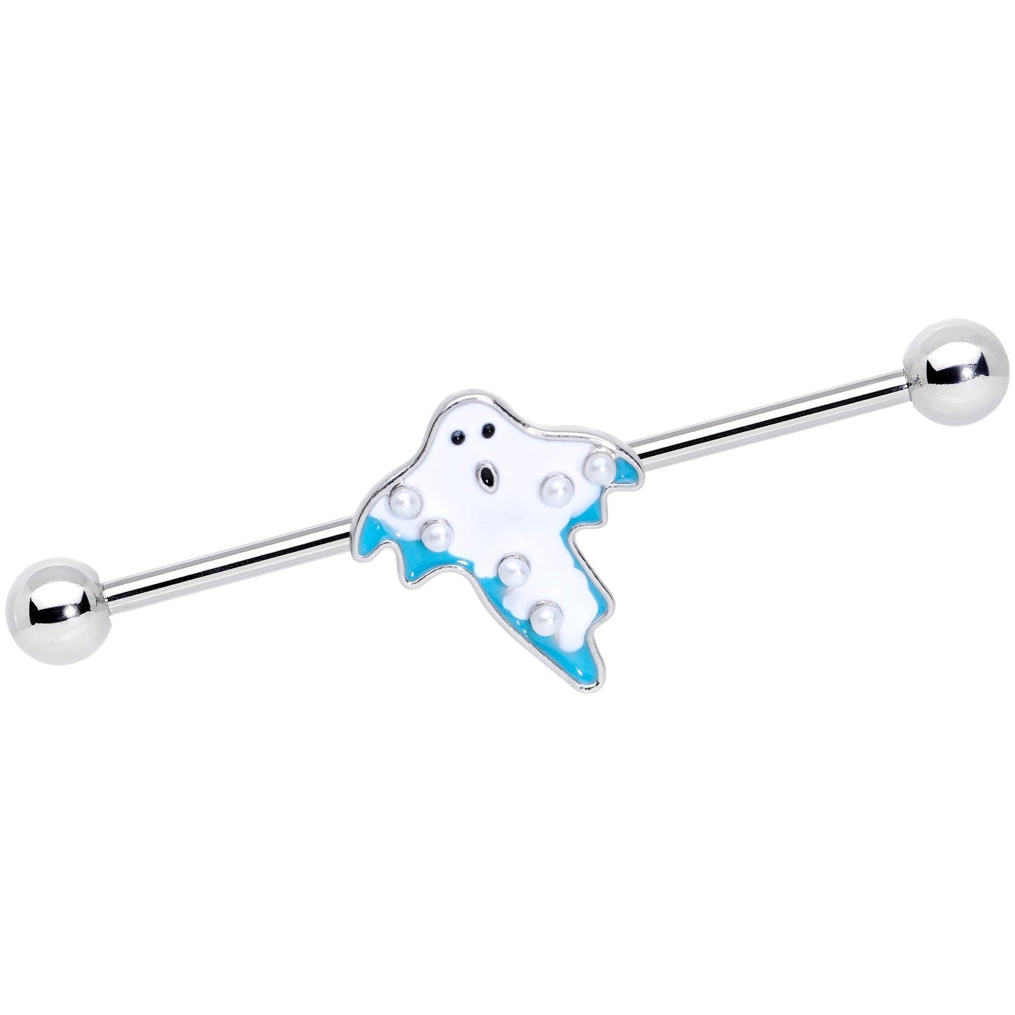 14G White Orb Ghost Halloween Industrial Barbell 38mm