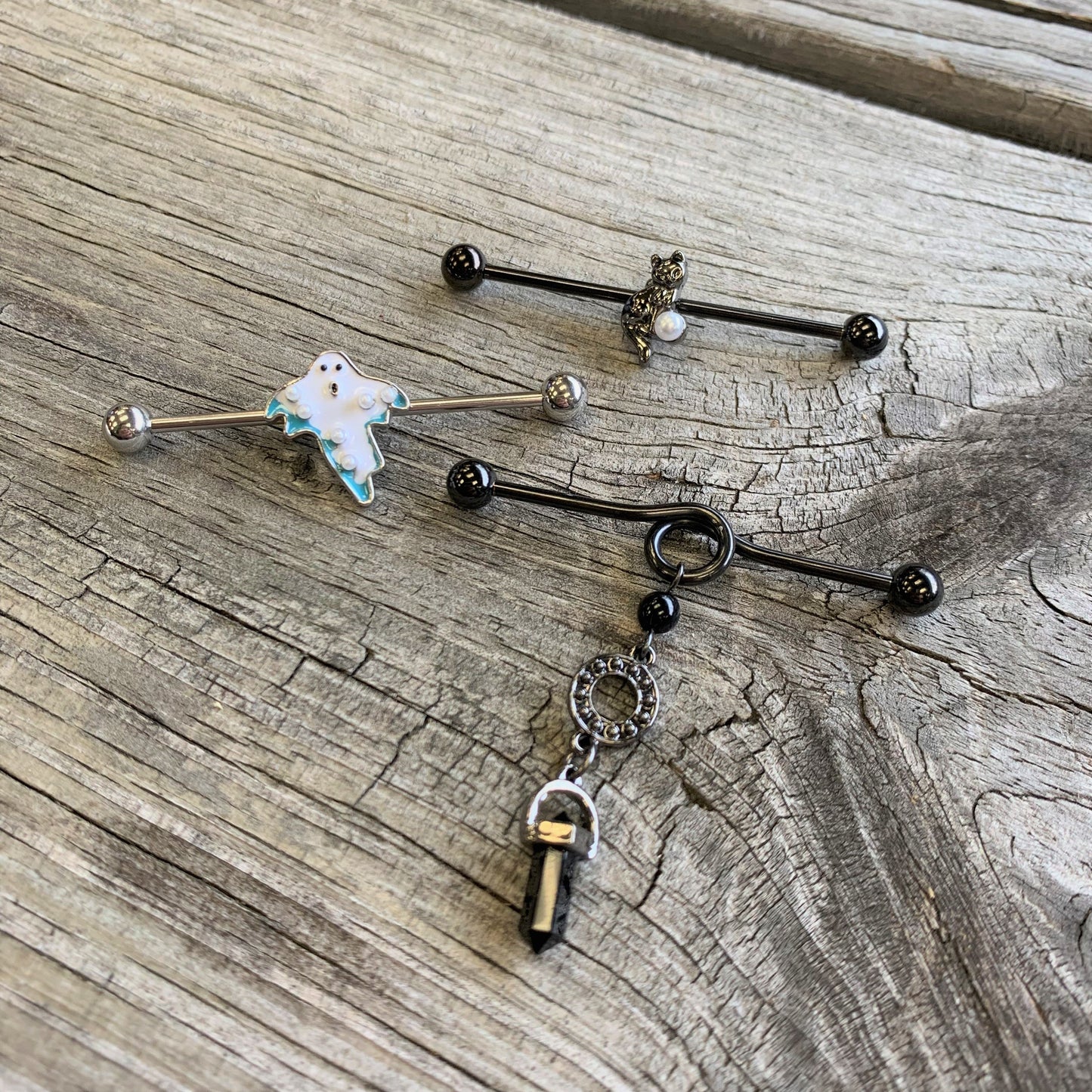 14G White Orb Ghost Halloween Industrial Barbell 38mm