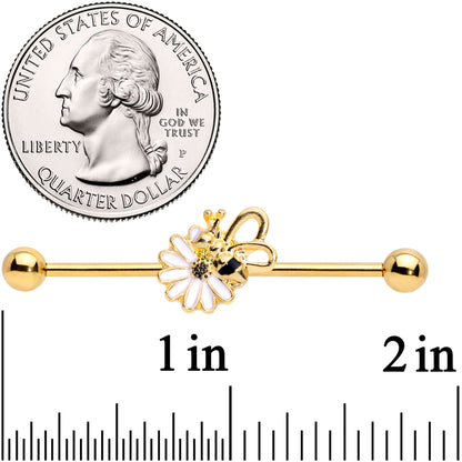 14G Gold Tone Loopy Wings Bee Flower Industrial Barbell 38mm