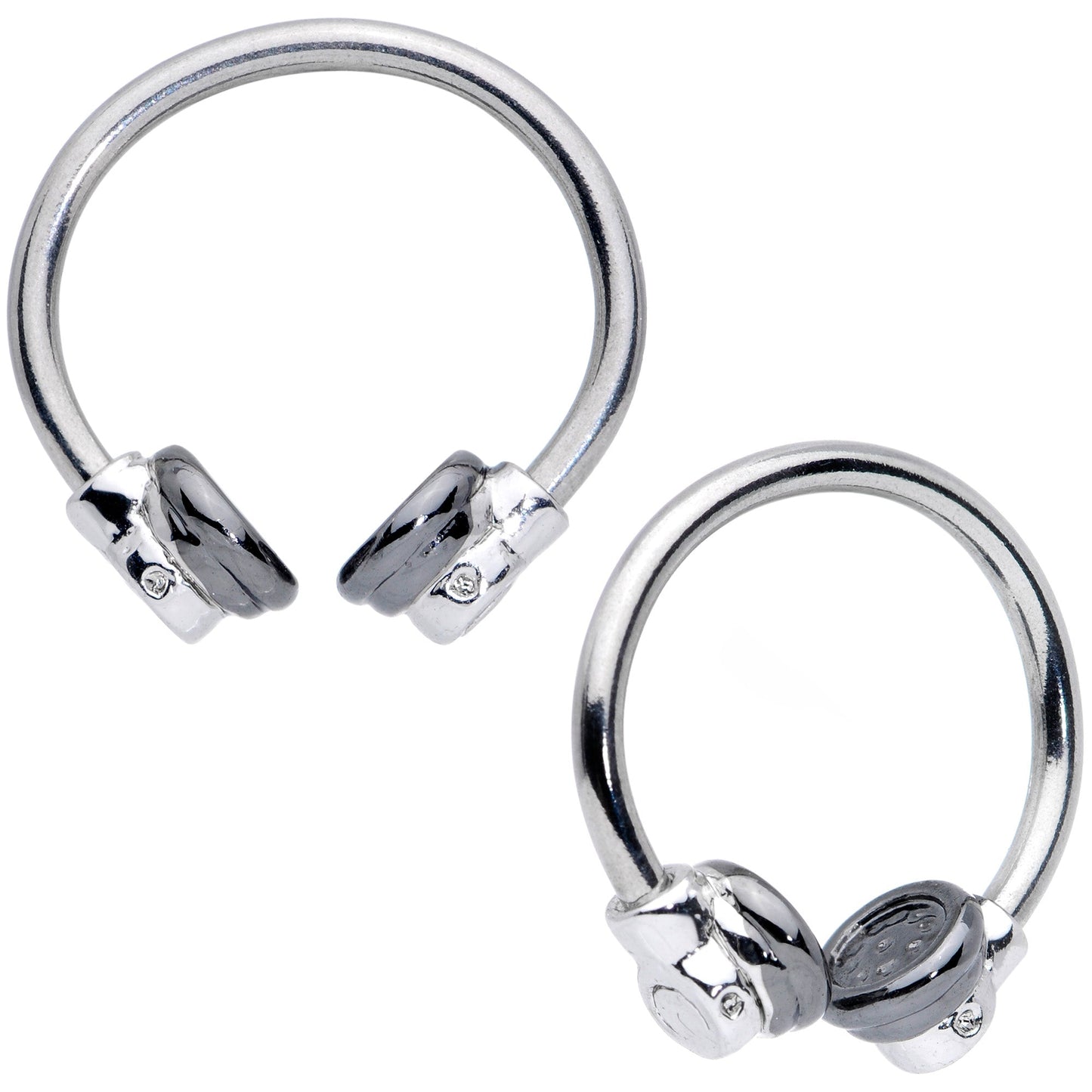 14G 9/16 Black End Headphone Horseshoe Nipple Ring Set