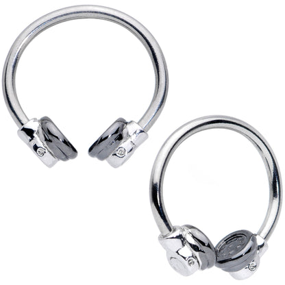14G 9/16 Black End Headphone Horseshoe Nipple Ring Set