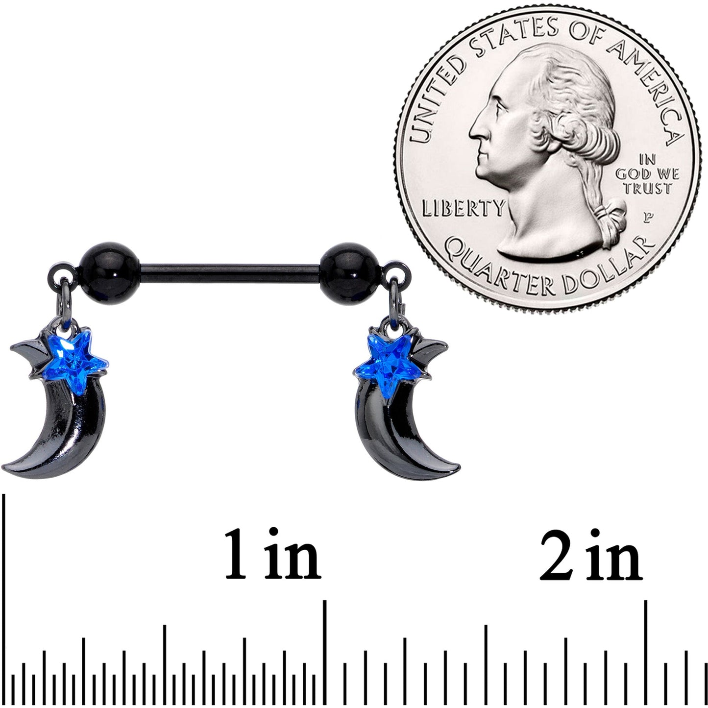 14G 9/16 Blue Gem Star Moon Dangle Nipple Ring Set