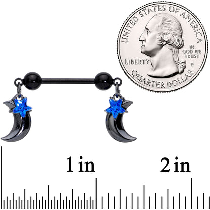 14G 9/16 Blue Gem Star Moon Dangle Nipple Ring Set