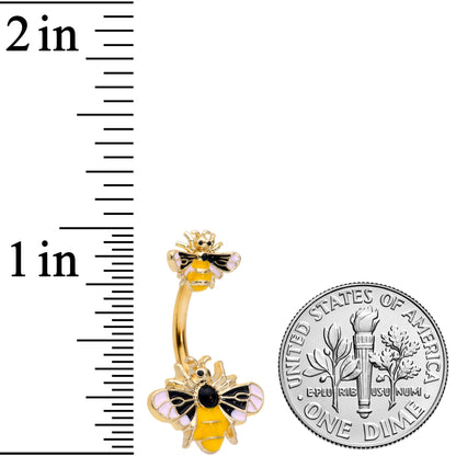 Gold Tone Yellow Pink Black Bee Double Mount Belly Ring
