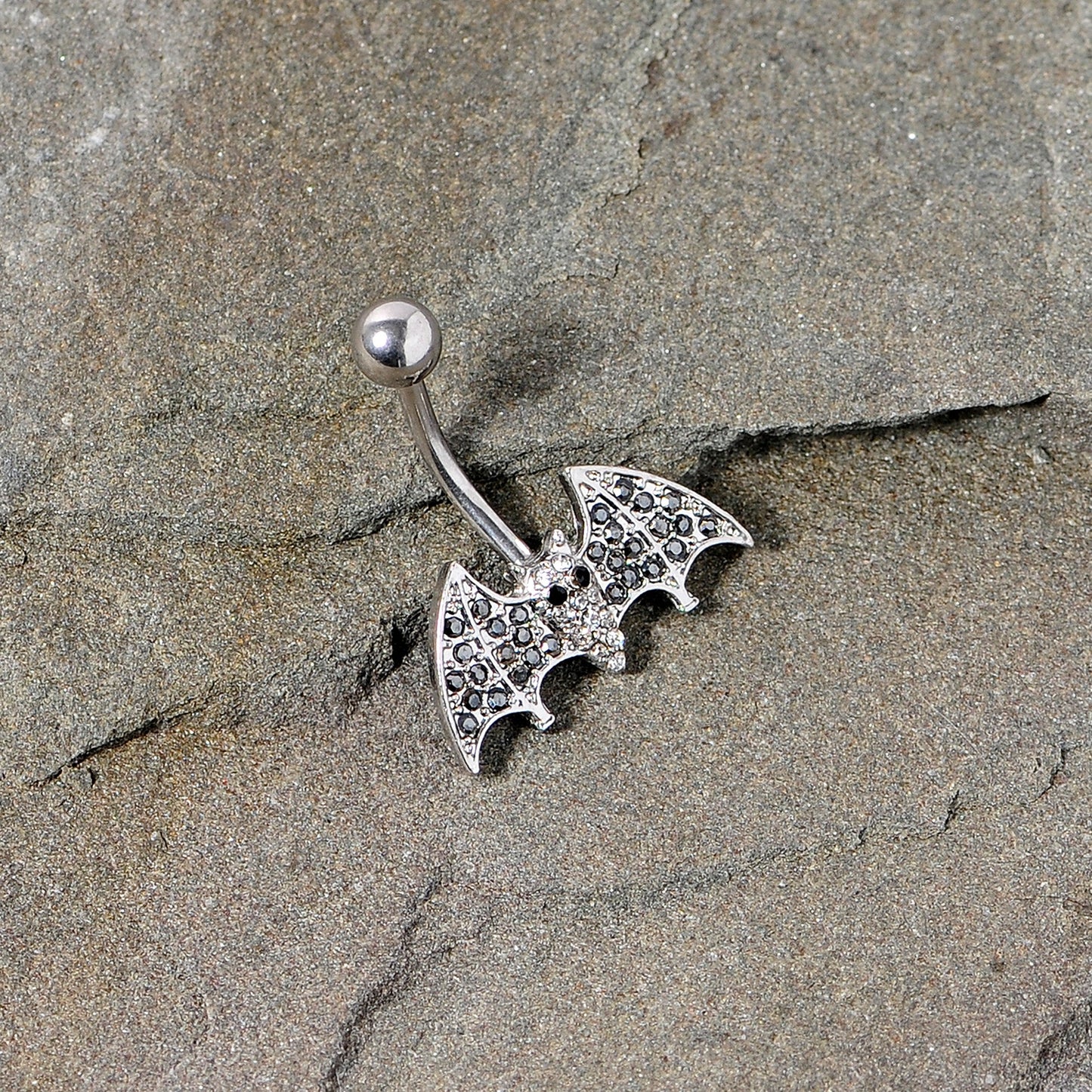 Clear Black Gem Bat Halloween Belly Ring
