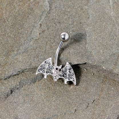 Clear Black Gem Bat Halloween Belly Ring
