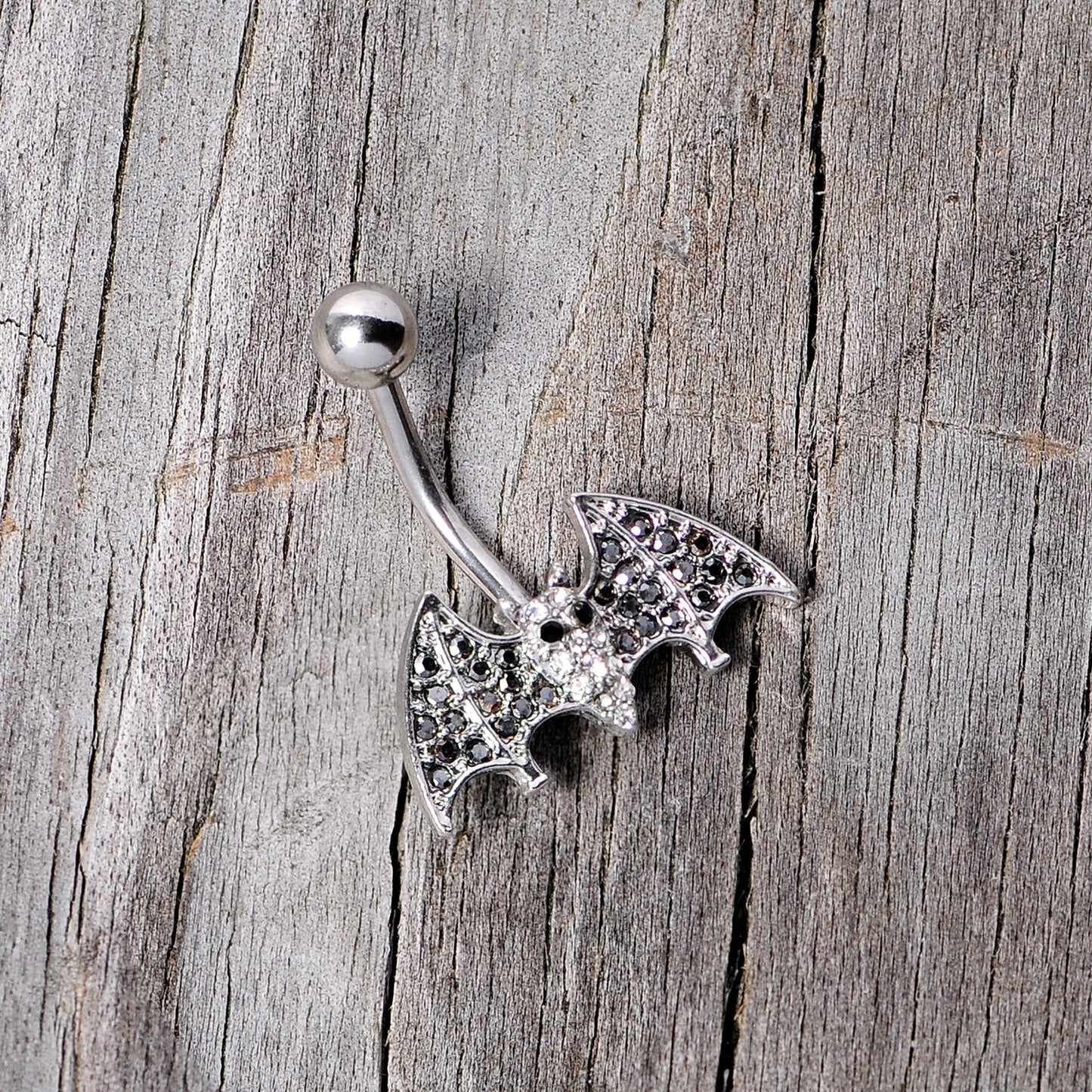 Clear Black Gem Bat Halloween Belly Ring