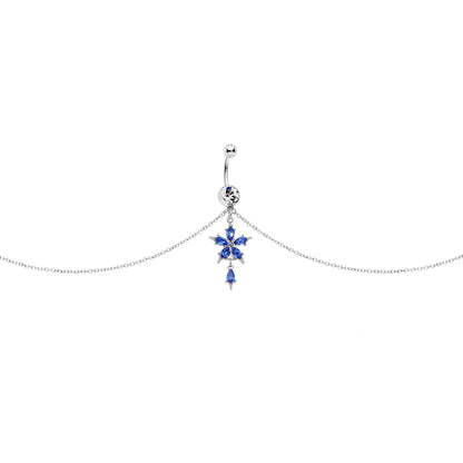 Blue Gem Tropic Flower Dangle Belly Ring Belly Chain