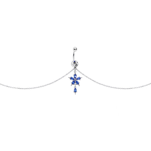 Blue Gem Tropic Flower Dangle Belly Ring Belly Chain
