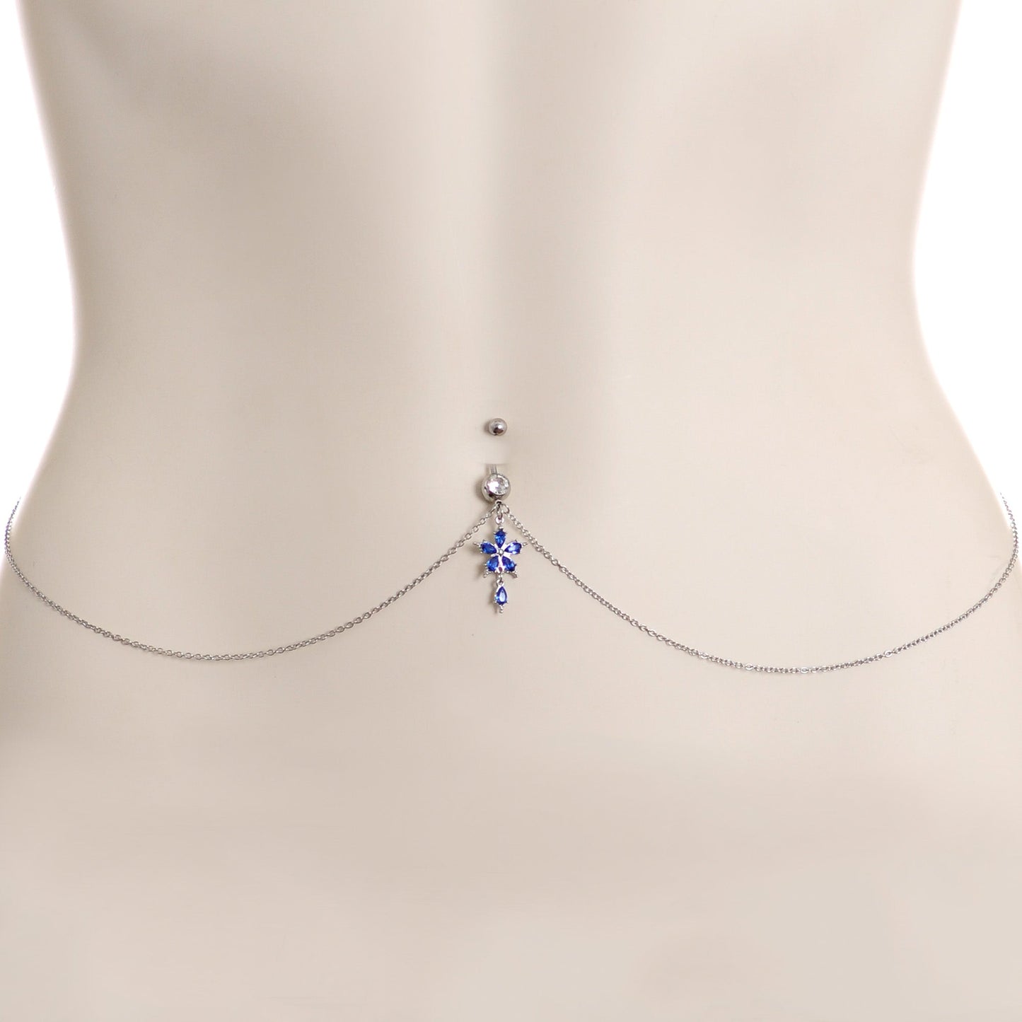 Blue Gem Tropic Flower Dangle Belly Ring Belly Chain