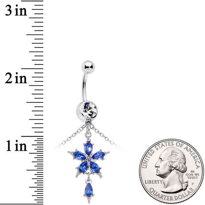 Blue Gem Tropic Flower Dangle Belly Ring Belly Chain