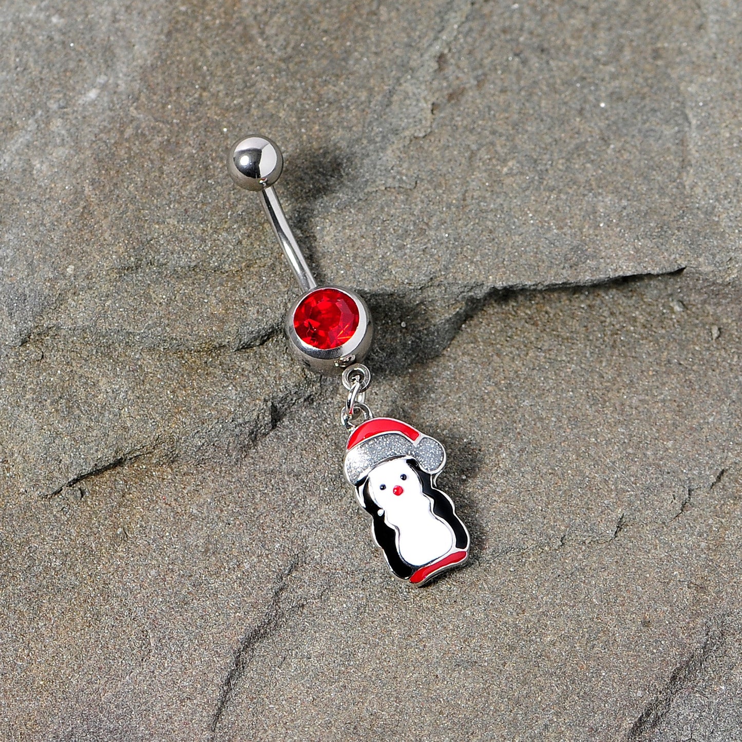 Red Gem Holiday Penguin Christmas Dangle Belly Ring